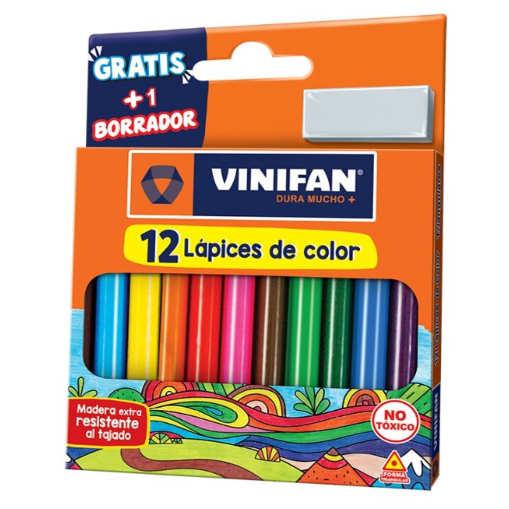 Colores triangulares cortos x 12 und + borrador Vinifan
