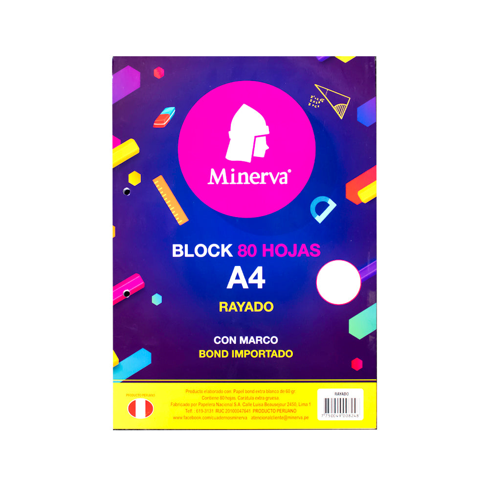 Block rayado A4 80 hojas Minerva