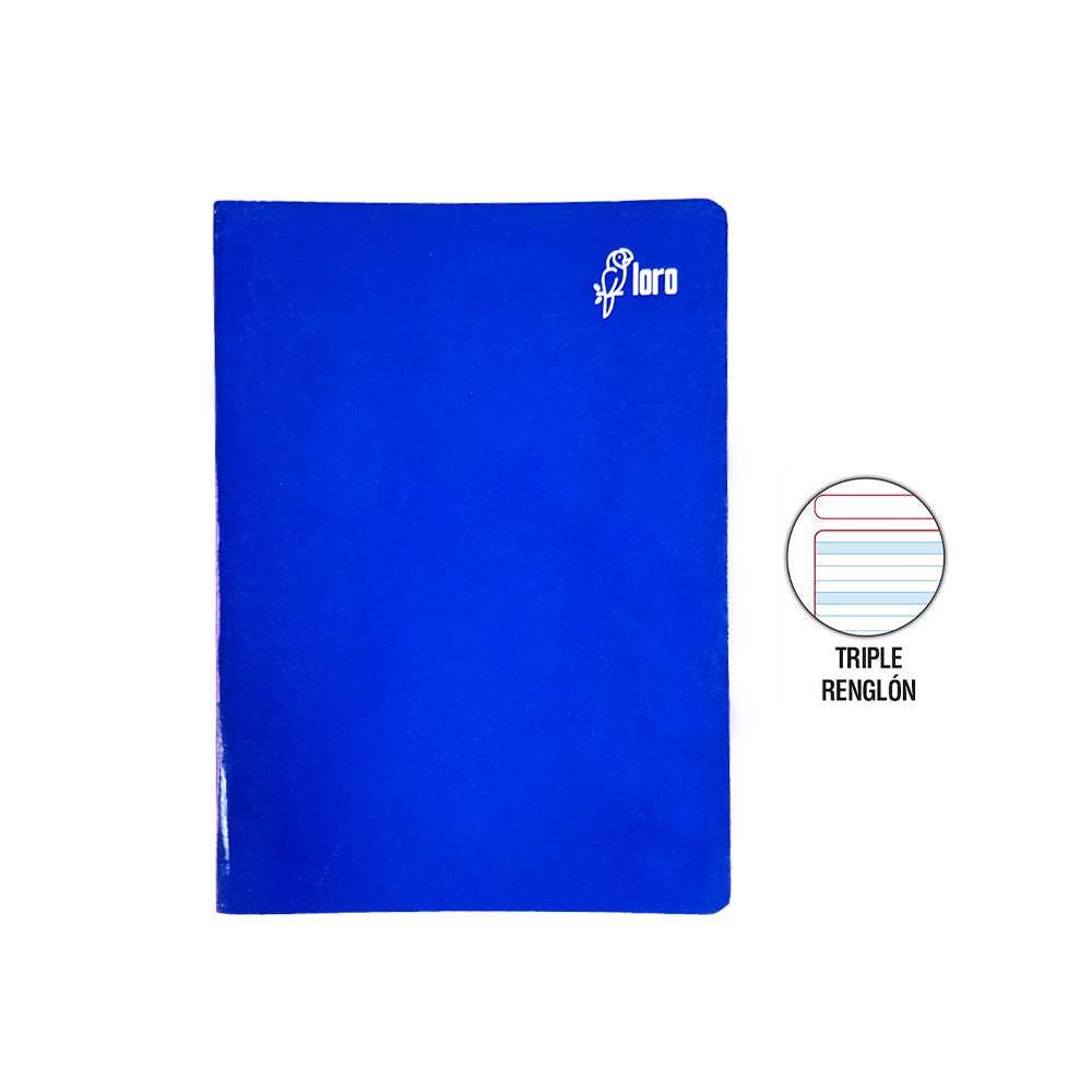 Cuaderno engrapado triple renglón A4 84 hojas con sombra solido con stickers Loro