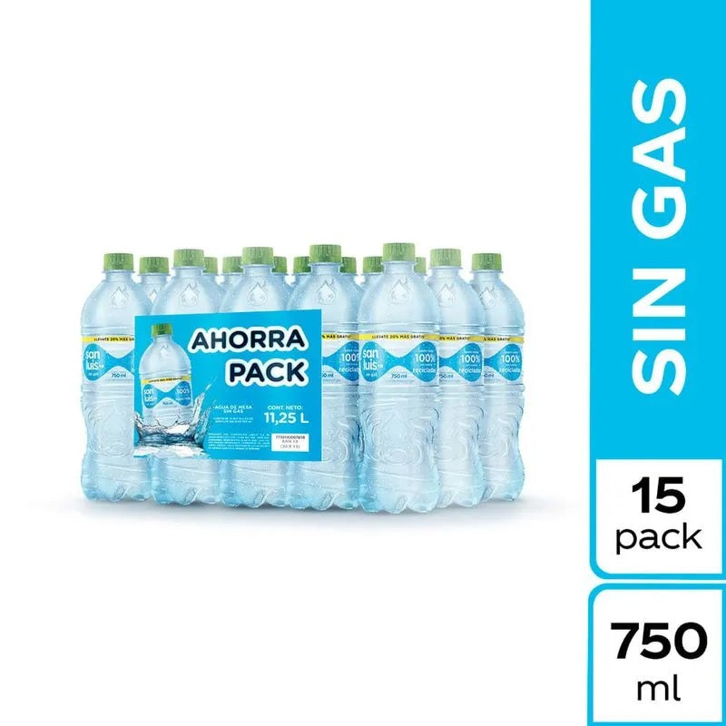 Agua de mesa sin gas 750 ml pack x 15 und San Luis