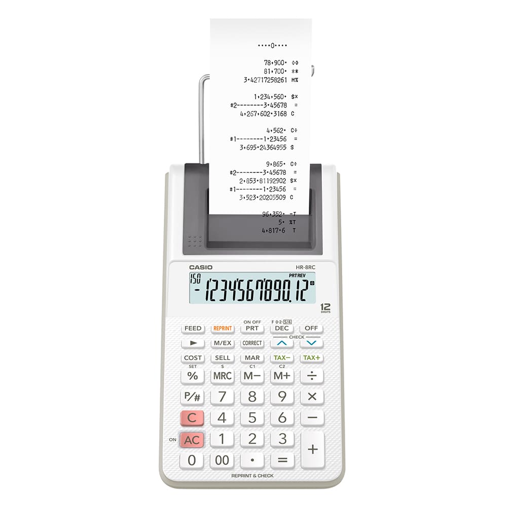 Calculadora con impresora 12 digitos HR-8RC blanco Casio