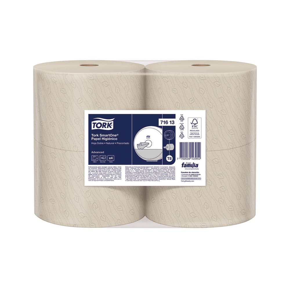 Papel higiénico jumbo Doble hoja x200 mt x 4 und Tork