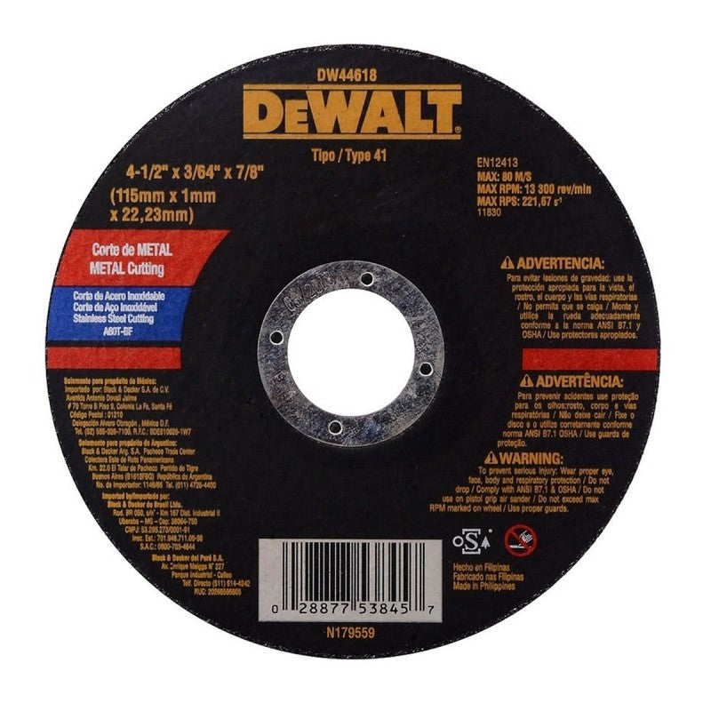 Disco de corte metal 4-1/2 in Dewalt