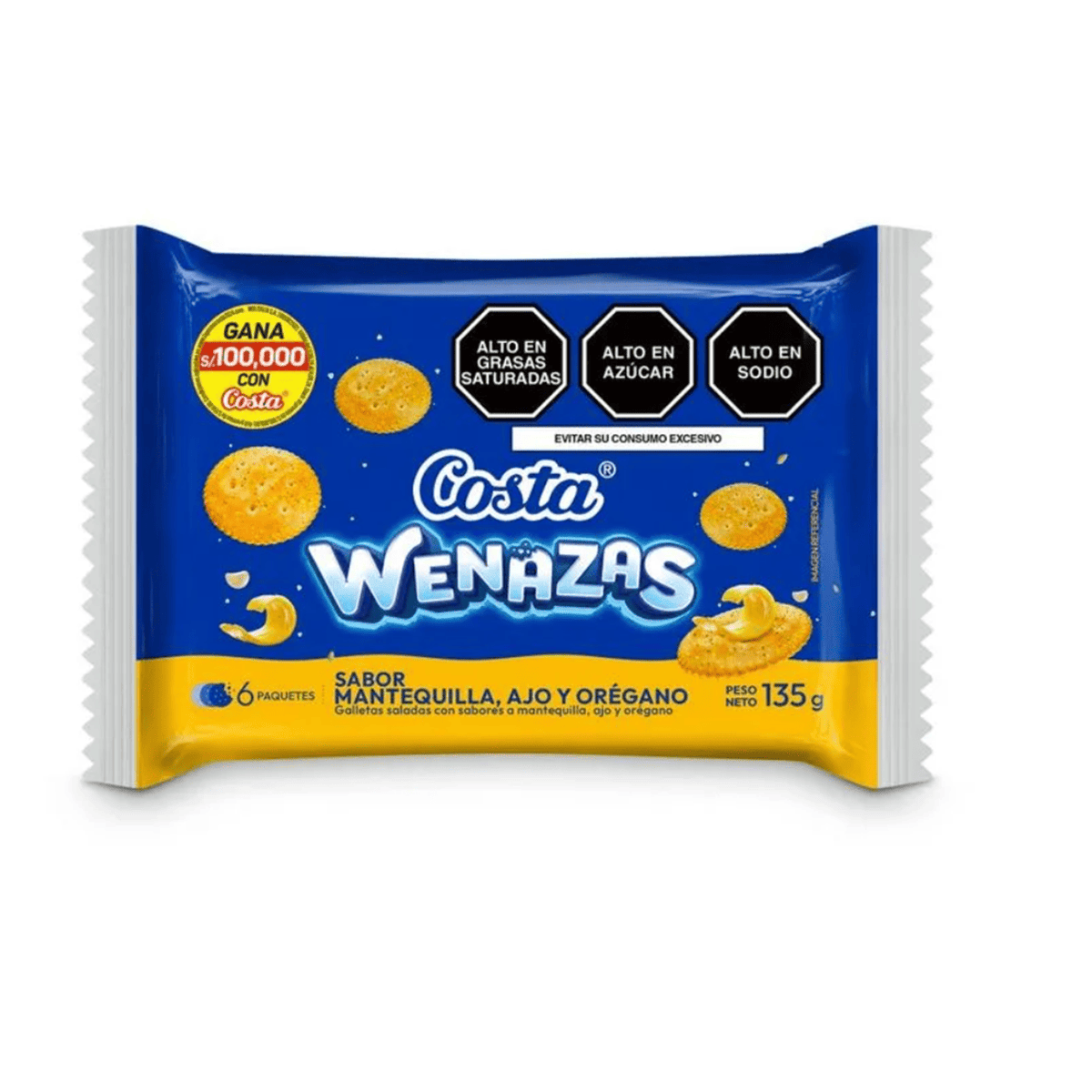 Galleta Wenazas mantequilla/ajo/oregano 22.5gr pack 6 und Costa