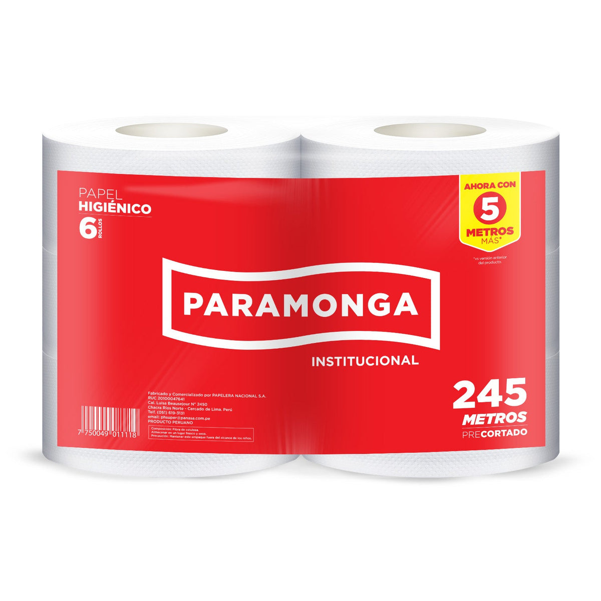 Papel higiénico 1 hoja blanco 245 m x 6 rollos Paramonga