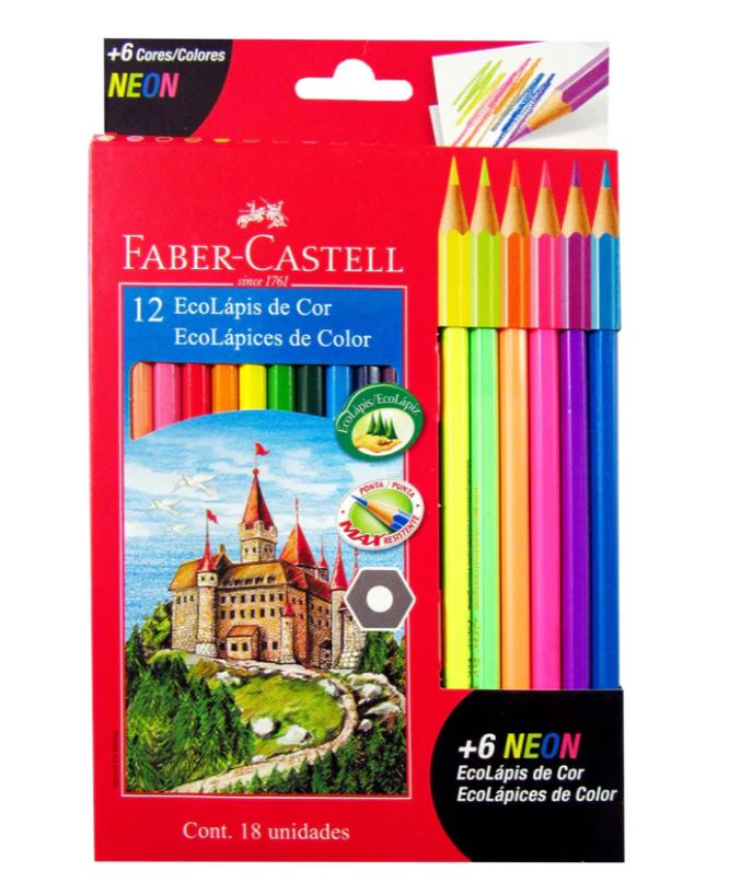 Colores largos triangulares 6 colores neon x 12 und Faber Castell