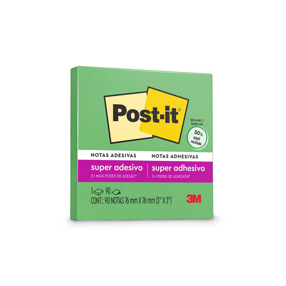 Notas adhesivas 3x3 pulgadas 90 hojas verde 654 super sticky Post it