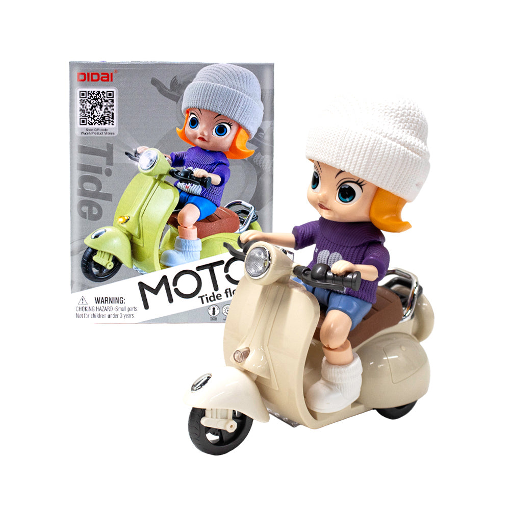 Muñeca en moto con luz y sonido 20x16 cm