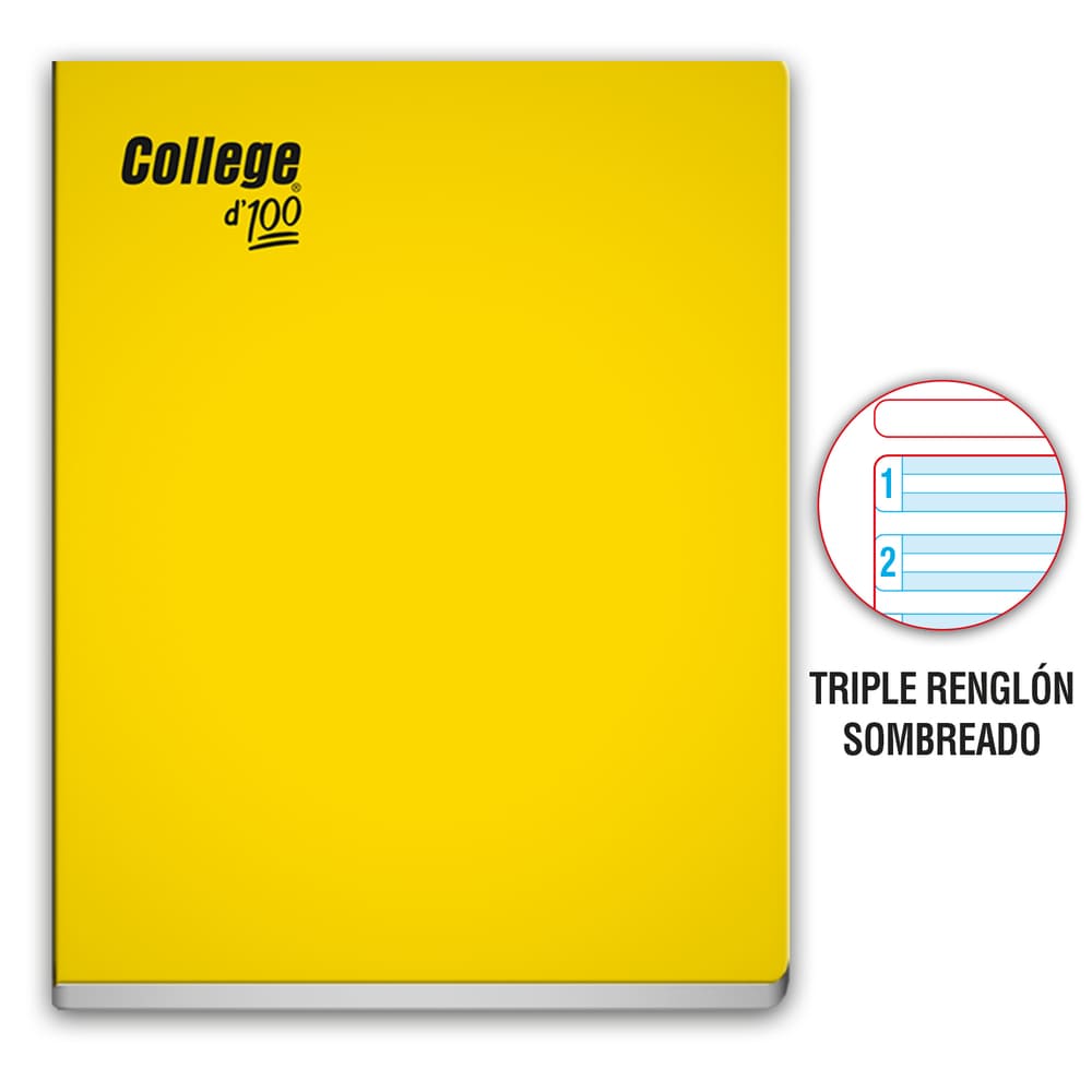 Cuaderno engrapado triple renglon A 4 100 hojas Amarillo College