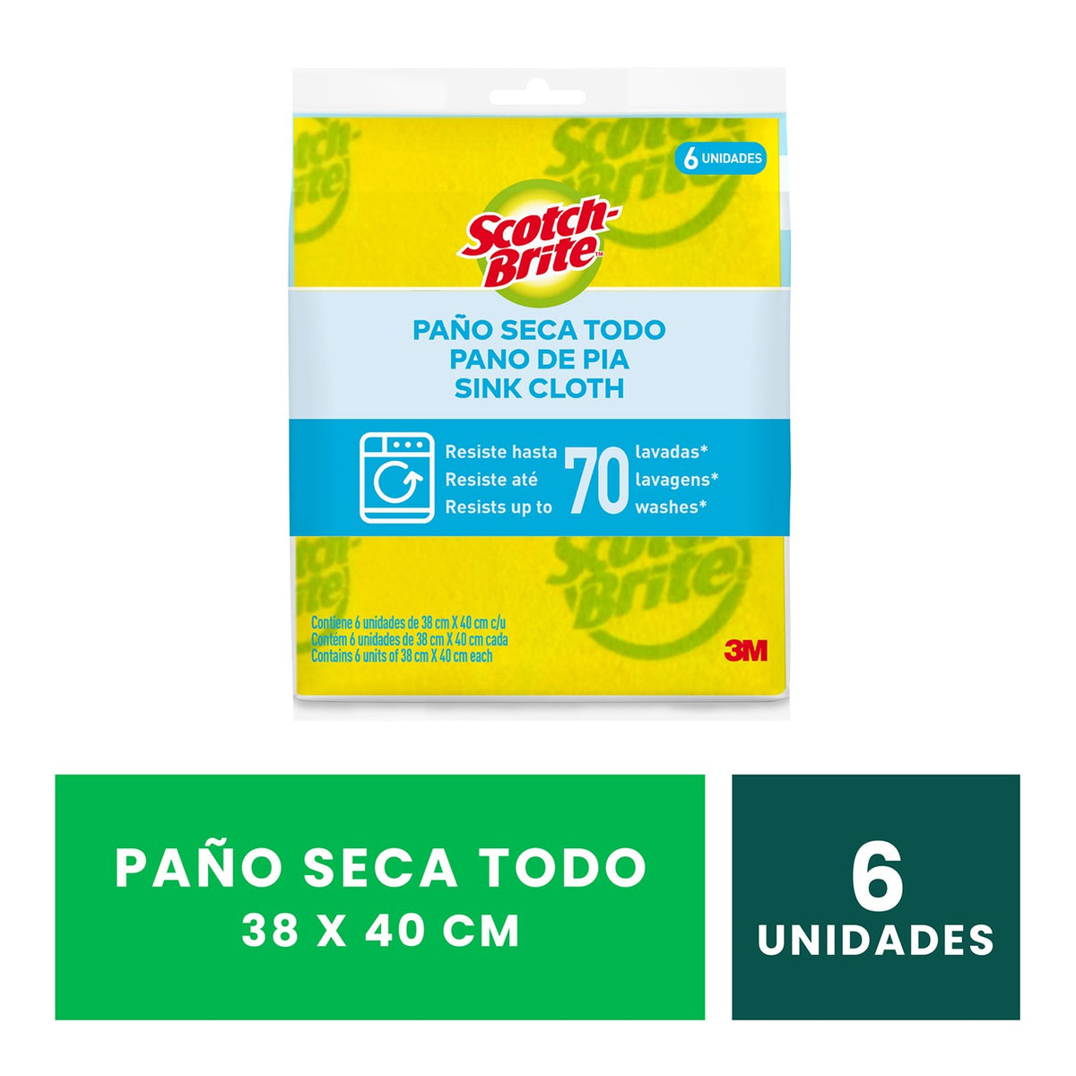 Paño Secatodo Amarillo x 6 und Scotch Brite