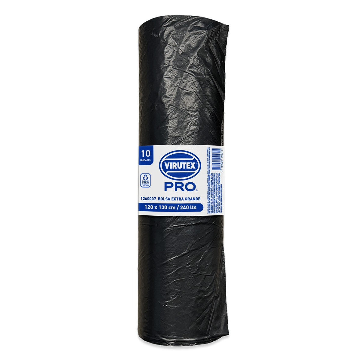 Bolsa basura con faja 240L 120x130 cm rollo x 10 und Virutex Pro