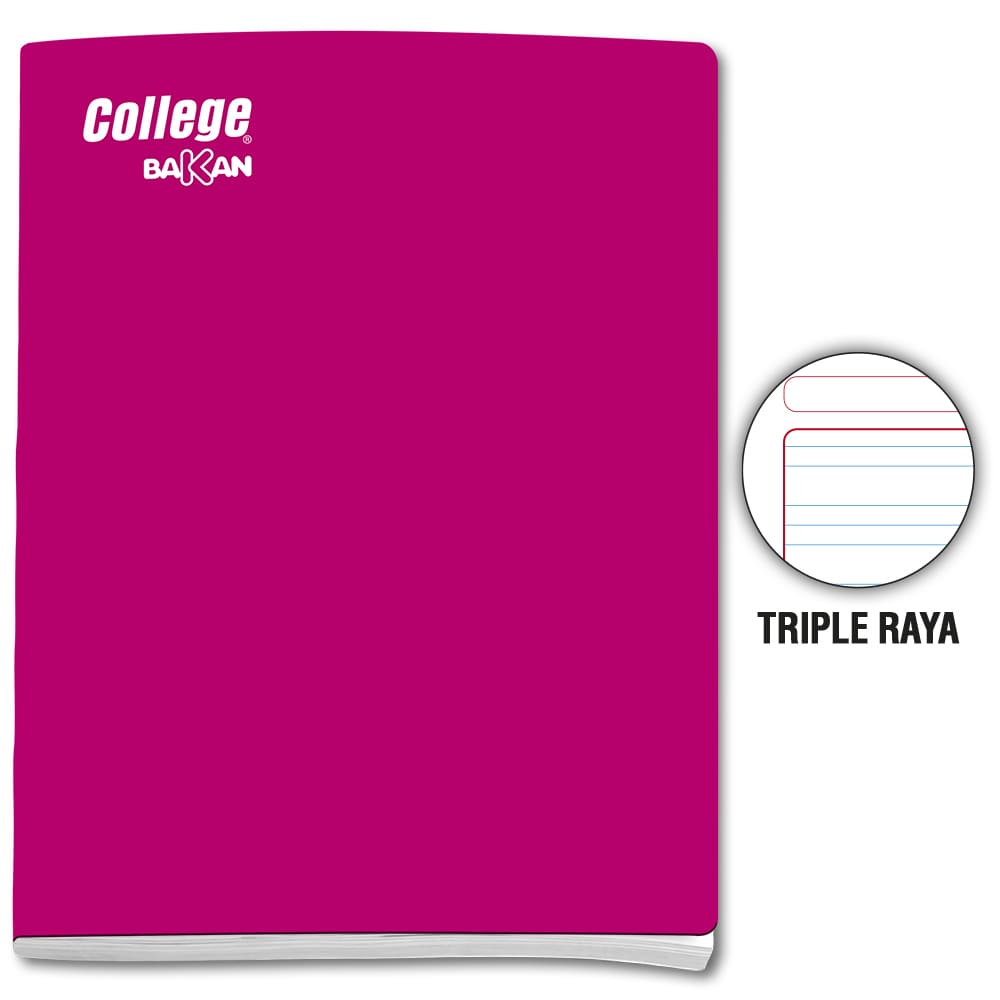 Cuaderno engrapado triple raya A4 x 80 hojas fucsia Bakan College