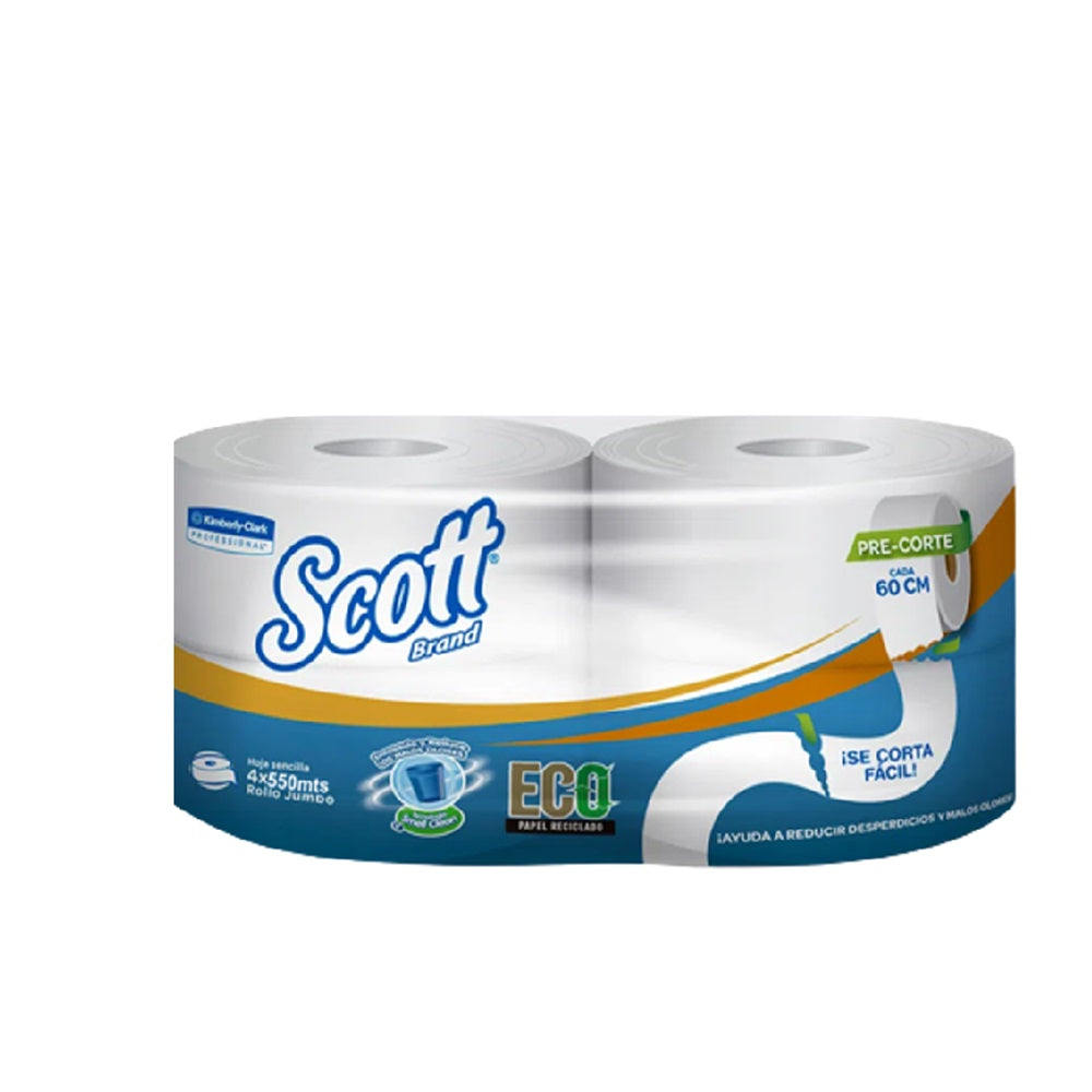 Papel higiénico jumbo blanco una hoja 550 mt x 4 rollos Scott