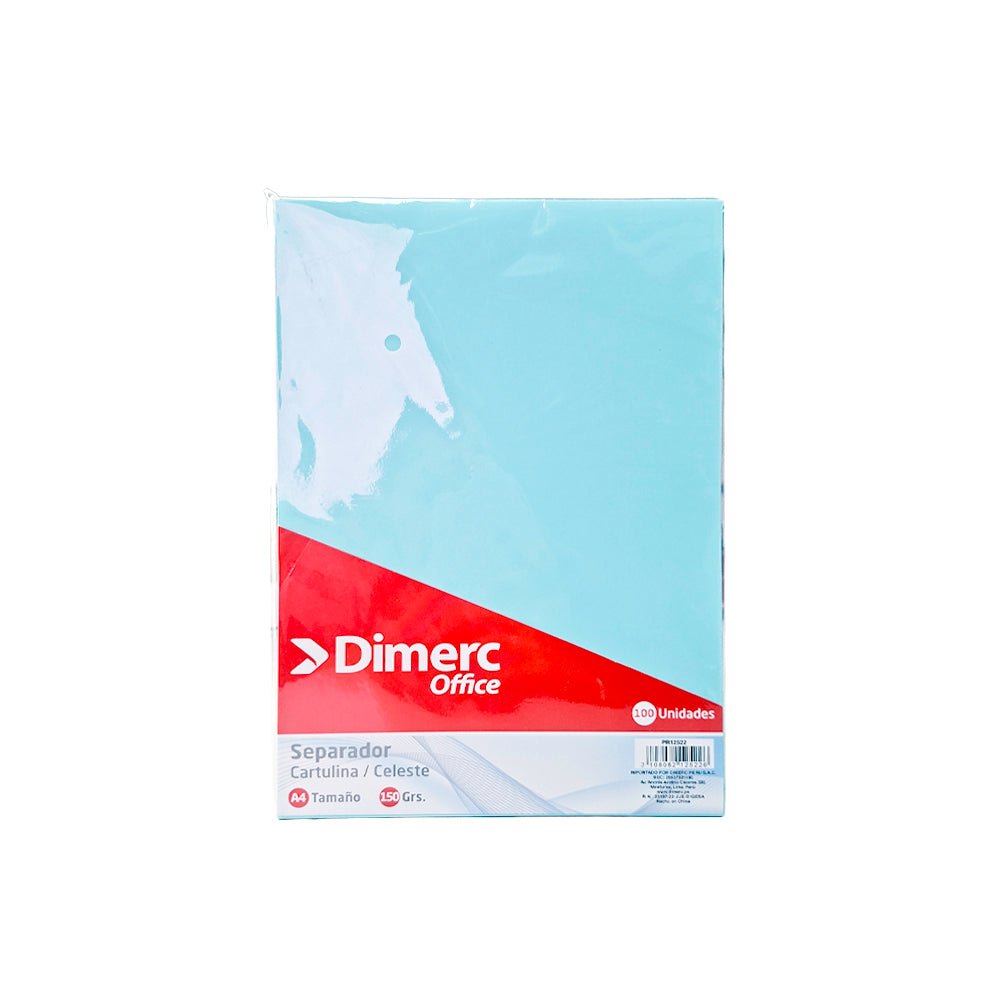 Separador cartulina A4 150 gr x 100 unidades celeste Dimerc