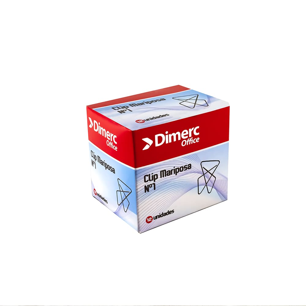 Clips de mariposa grande caja x 12 unidades #1 tamaño 65mm Dimerc