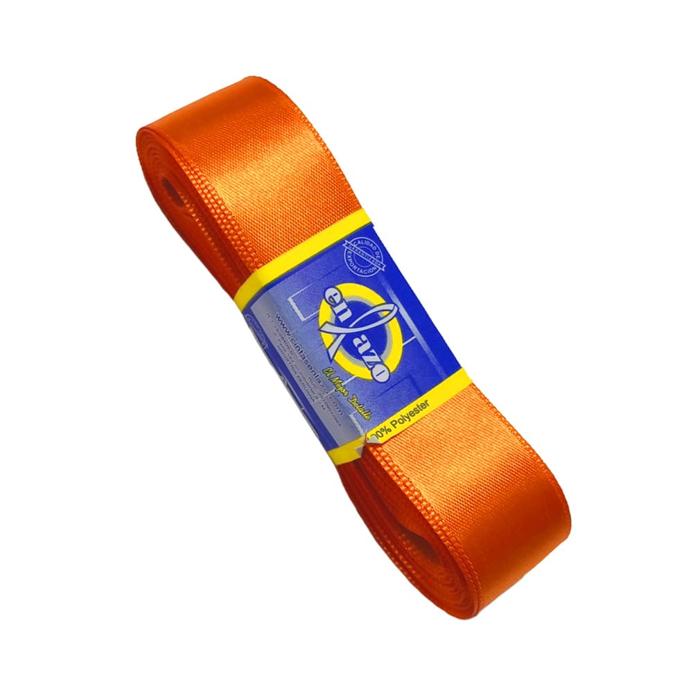 Cinta satinada naranja fosforescente 2.5cm rollo x 10 metros