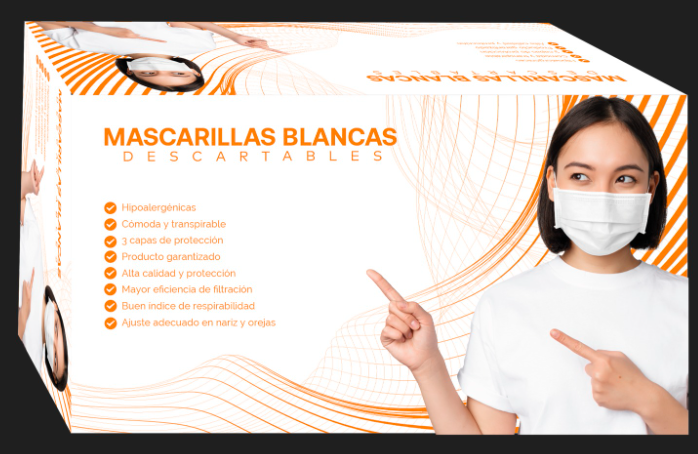 Mascarilla 3 pliegues celeste PQ50 White