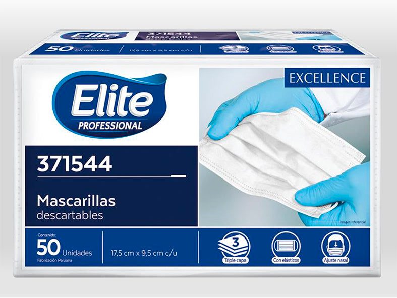 Mascarilla 3 pliegues bolsa x50un elite