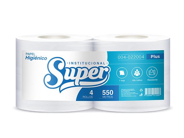 Papel higiénico blanco plus 1 hoja 550 mt x 4 rollos Super