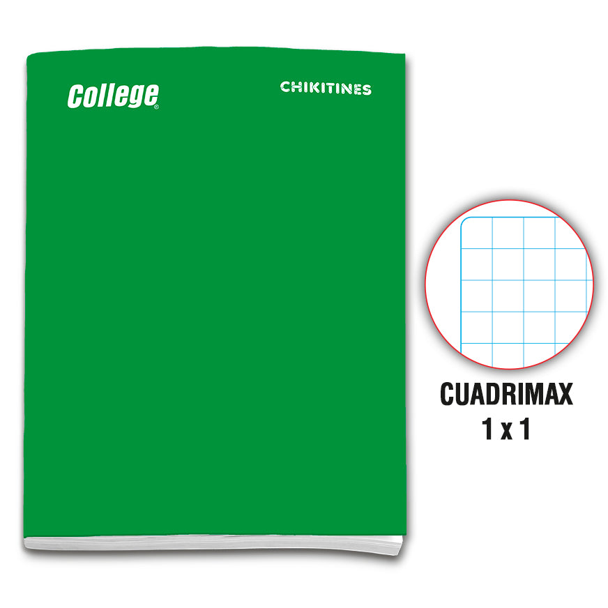 Cuaderno engrapado cuadrimax 1x1 A4x80 hojas verde Chikitines College