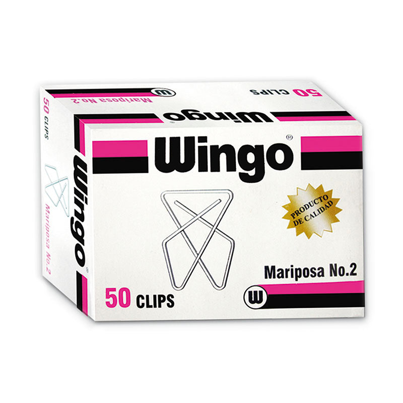 Clips de mariposa chico caja x 50 unidades #2 tamaño 45mm Wingo