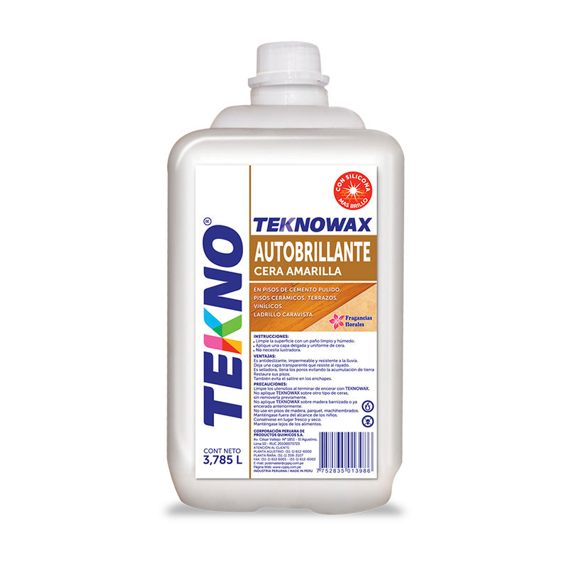 Cera autobrillante amarilla galón 3785 ml tekno