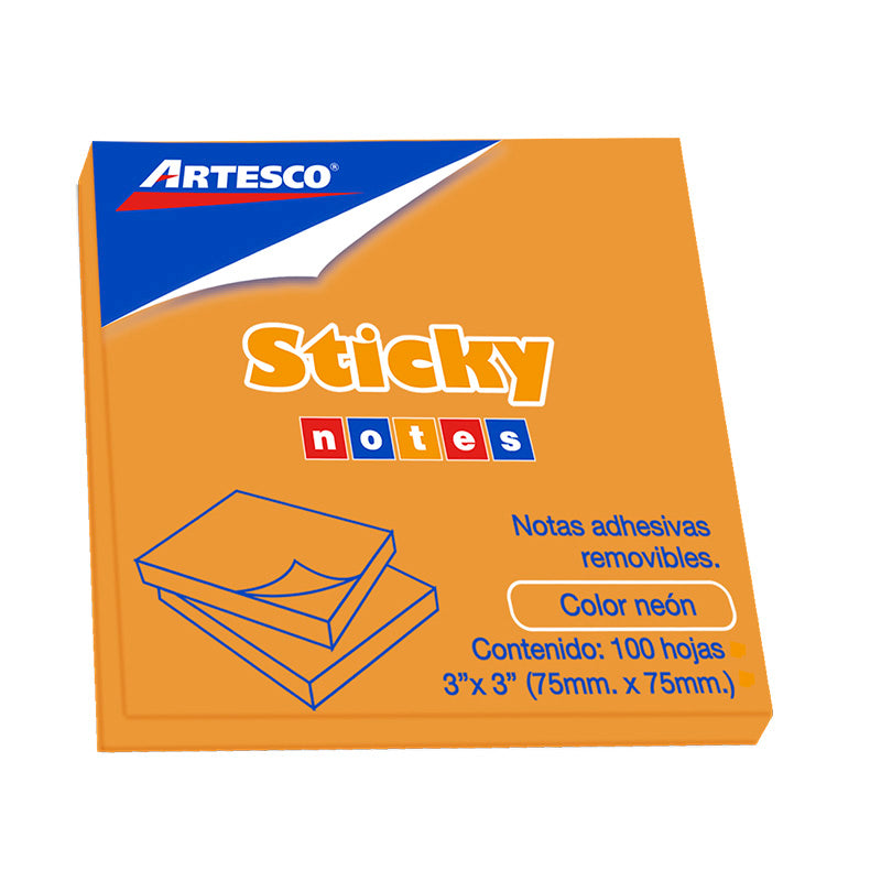 Notas adhesiva 3x3 100 hojas naranja neón artesco