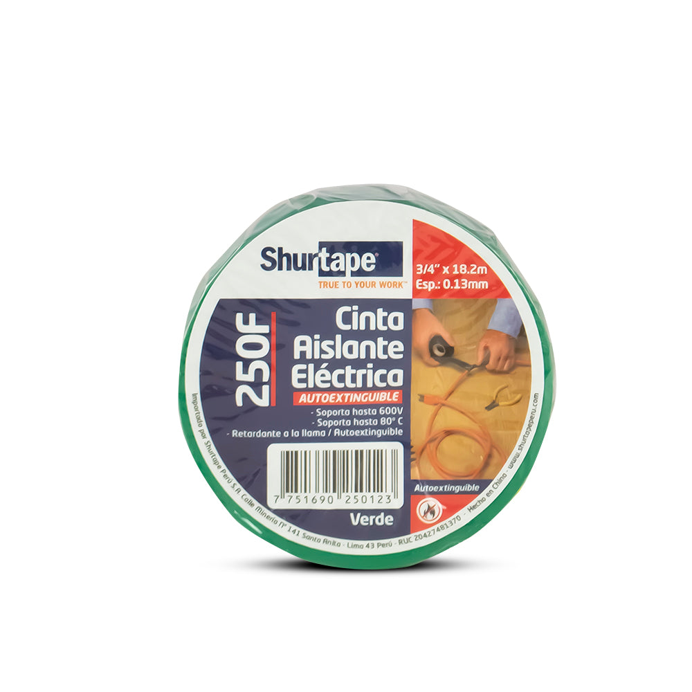 Cinta aislante eléctrica 250F auto-extinguible 3/4 x 18.2 yardas Shurtape