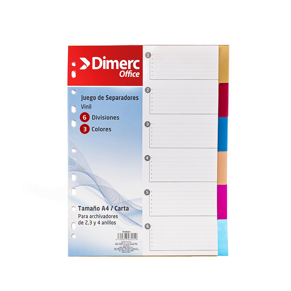 Separador A4 pp colores 6 divisiones Dimerc
