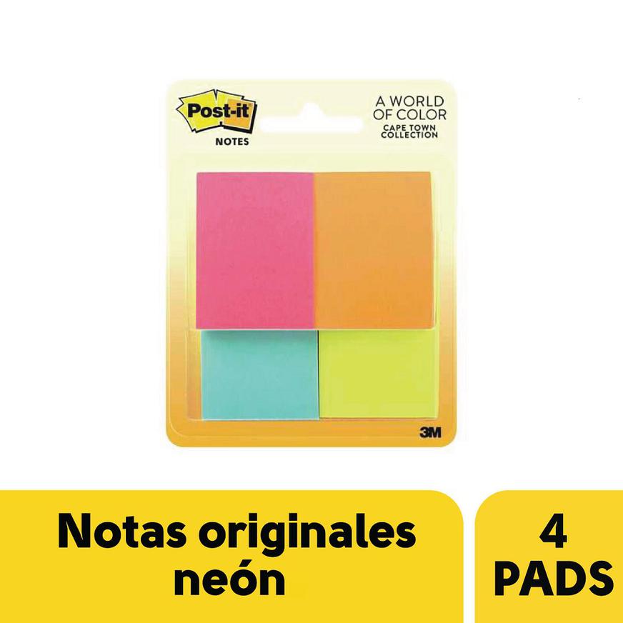 Post-it notas adhesivas 653 multicolor 3.49 cm x 4.76 cm x 4 bloques x 50 hojas