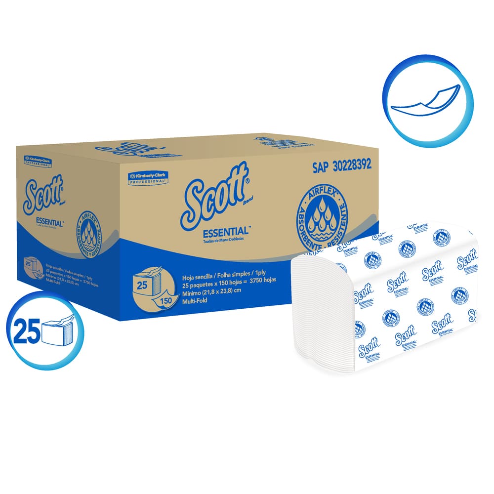 Papel toalla blanco interfoliado una hoja 150 unidades 28 gr Scott