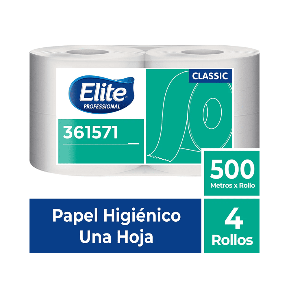 Papel higiénico blanco jumbo super económico una hoja 500 mt x 4 rollos Classic Elite