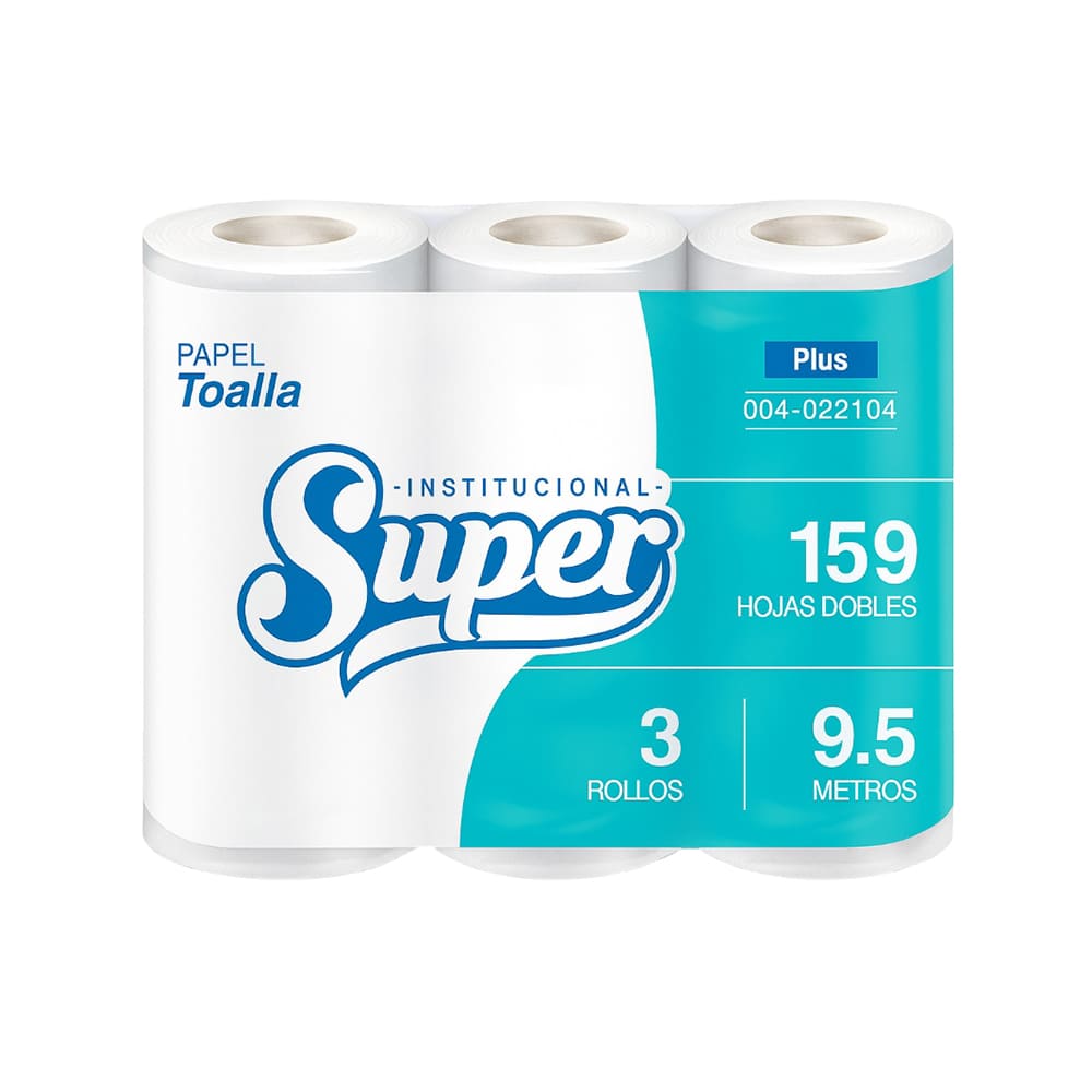 Papel toalla blanco doble hoja 9.5 mt x 3 rollos Super