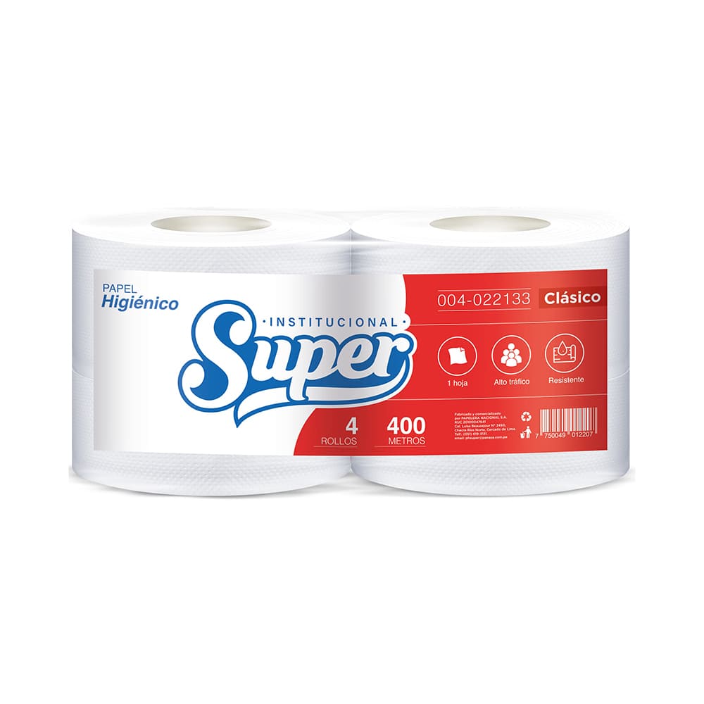 Papel higienico clasico 1h 400m x4 rollos Super