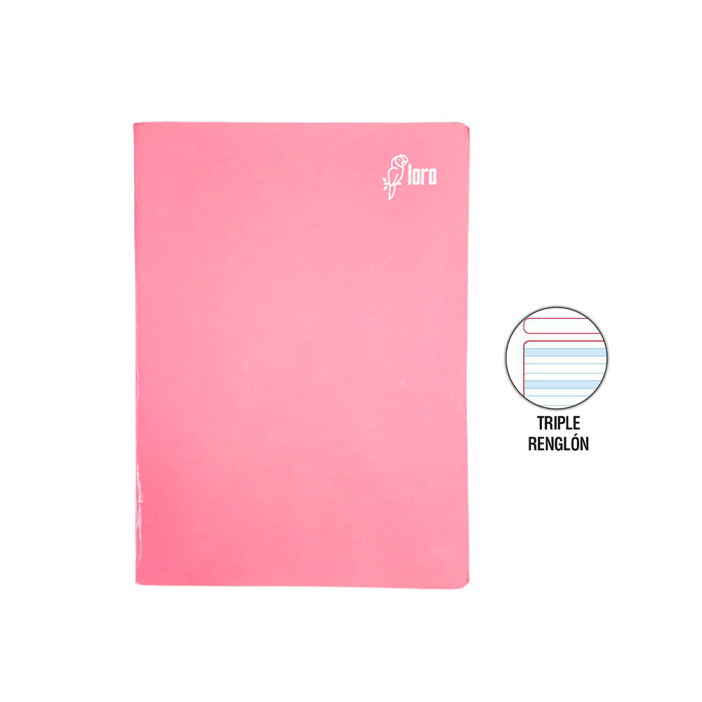 Cuaderno engrapado triple renglón A4 84 hojas con sombra solido con stickers Loro