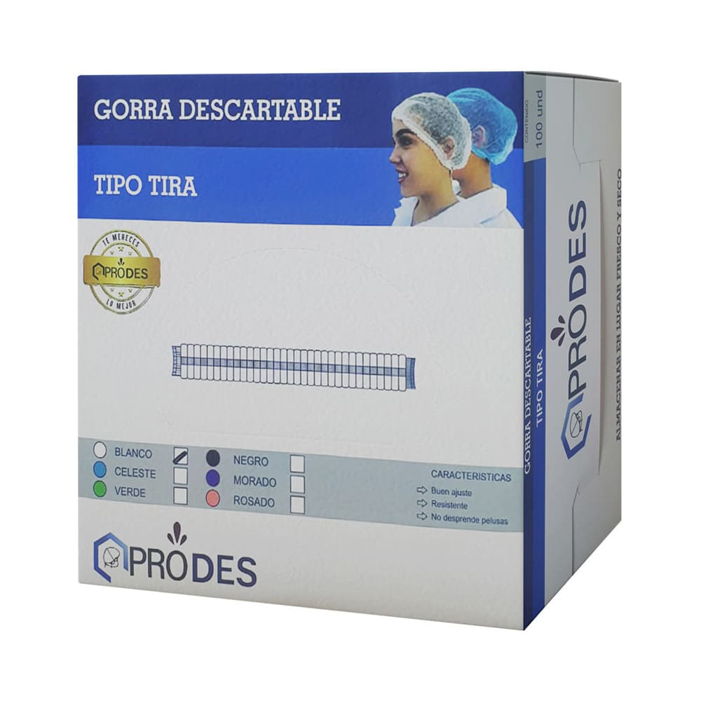 Toca desechable celeste paquete x 100 unidades Prodes