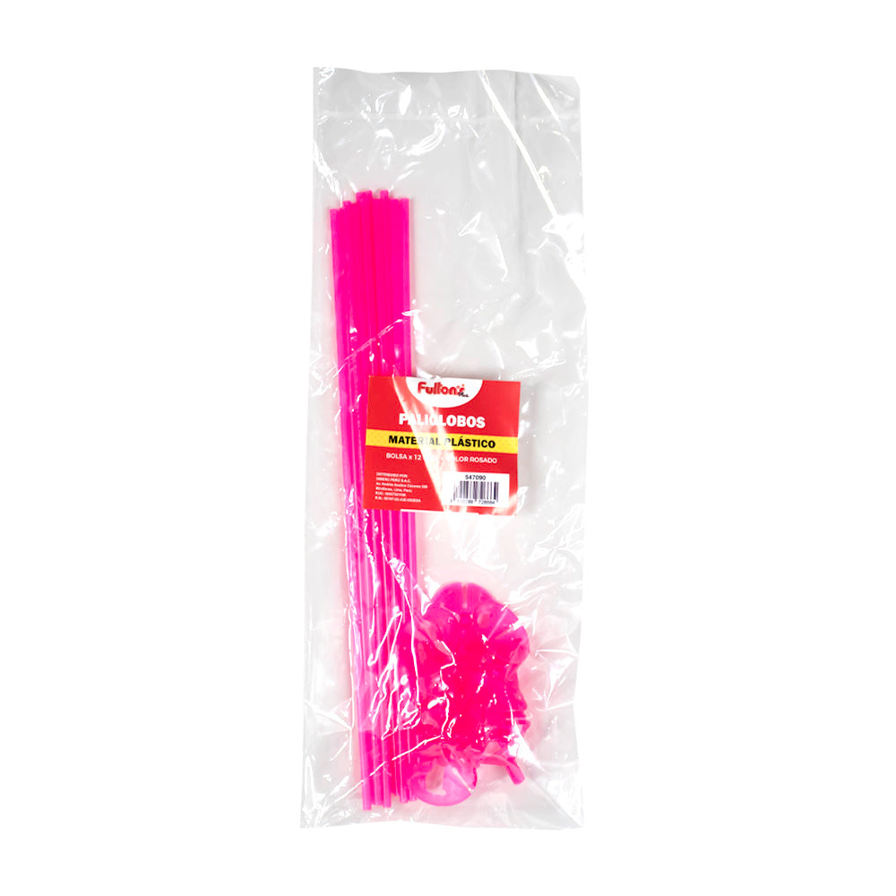 Paliglobos de plástico rosado x 12 unidades