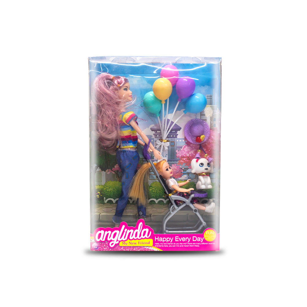 Muñeca 29 cm con coche