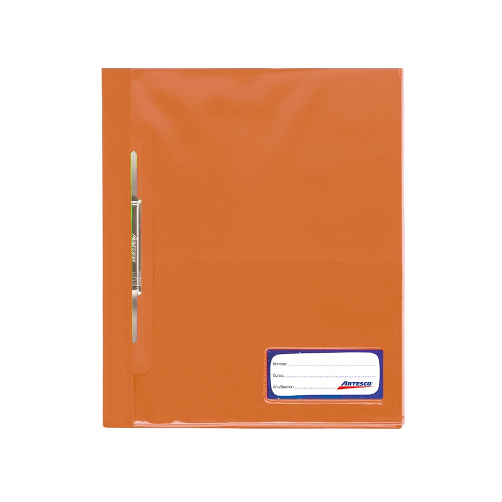 Folder tapa transparente oficio con fastener naranja Artesco