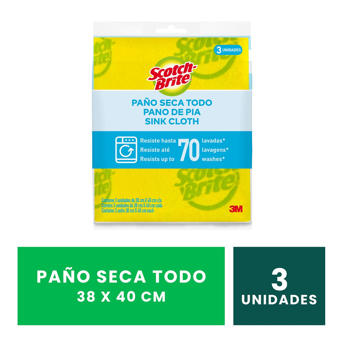 Paño Secatodo Amarillo x 3 und Scotch Brite