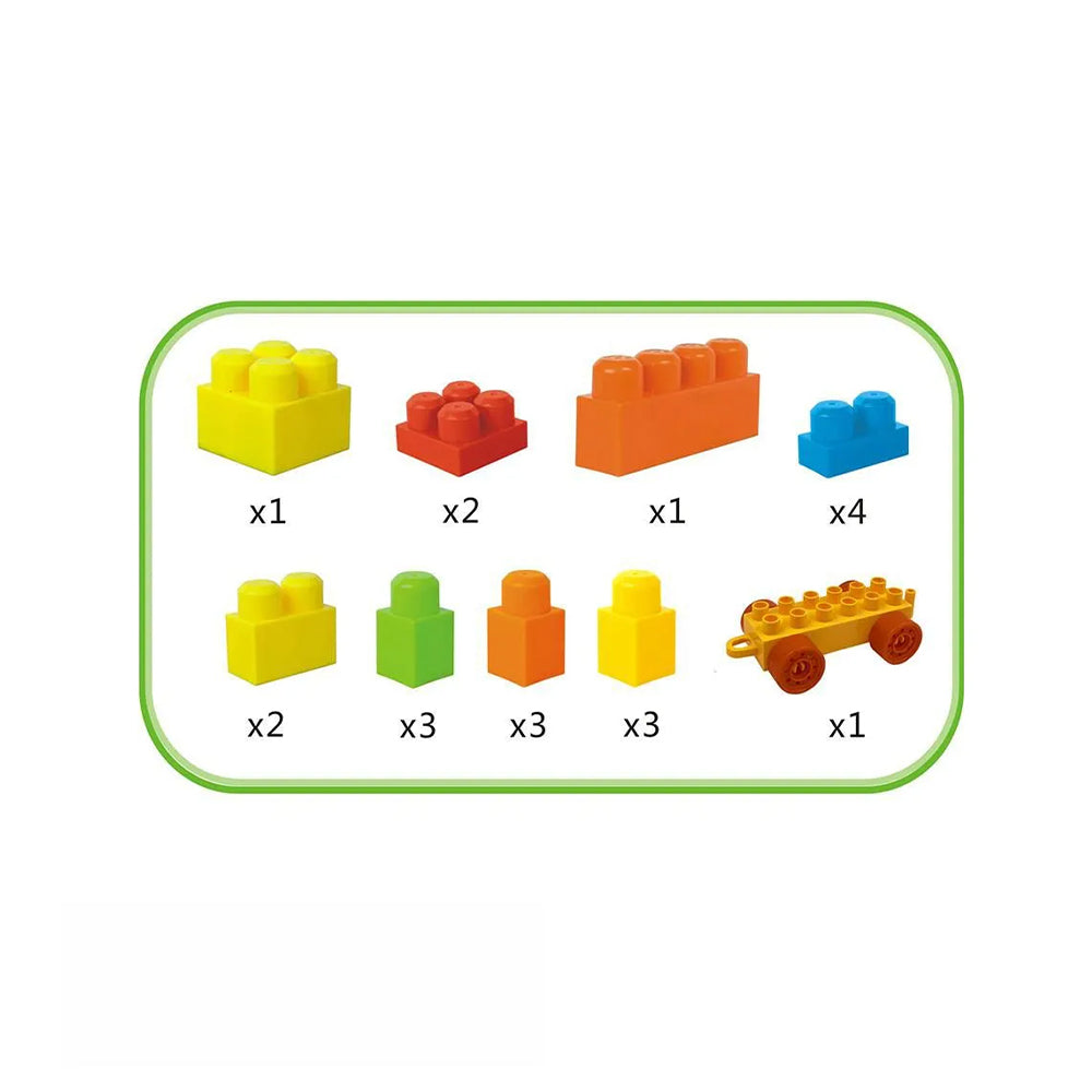 Vagón celeste con ruedas y 20 bloques