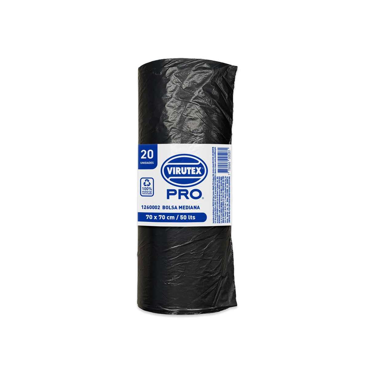 Bolsa Basura con faja 50L 70x70 cm rollo x 20 und Virutex Pro