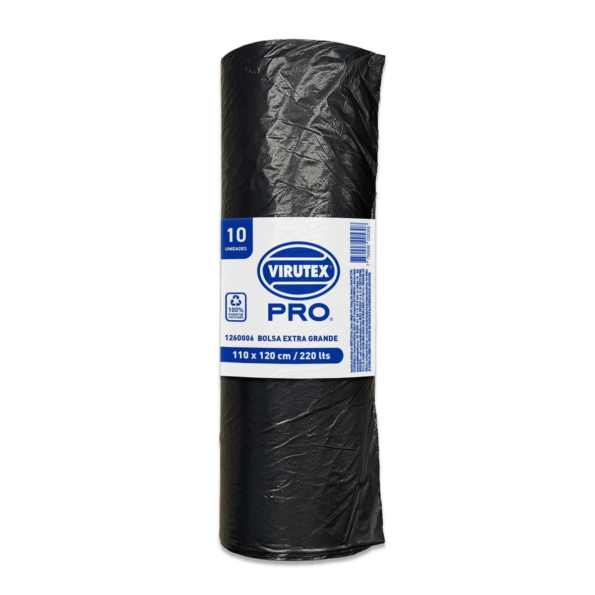Bolsa Basura con faja 220L 110x120 cm rollo x 10 und Virutex Pro