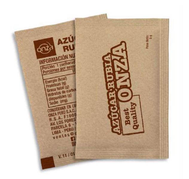 Azúcar rubia sachet 5 gr x bolsa 100 und Onza