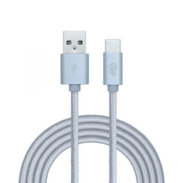 Cable nylon gris 2 metros USB-A a USB-C I2GO