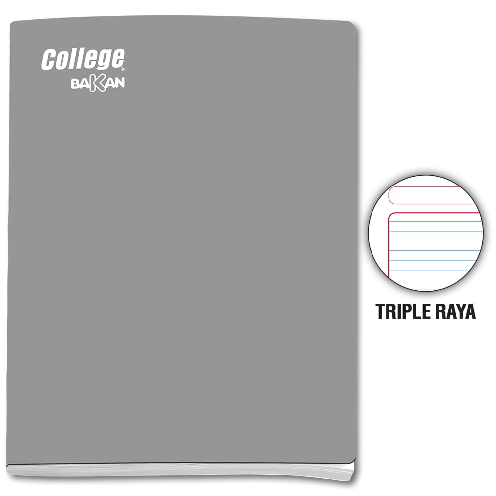 Cuaderno engrapado triple raya A4 x 80 hojas plomo Bakan College