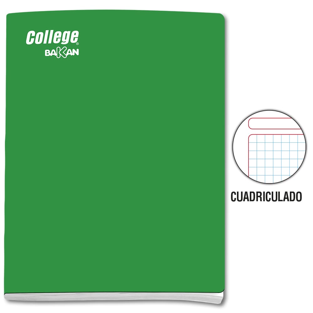 Cuaderno engrapado cuadriculado A4 x 80 hojas verde Bakan College