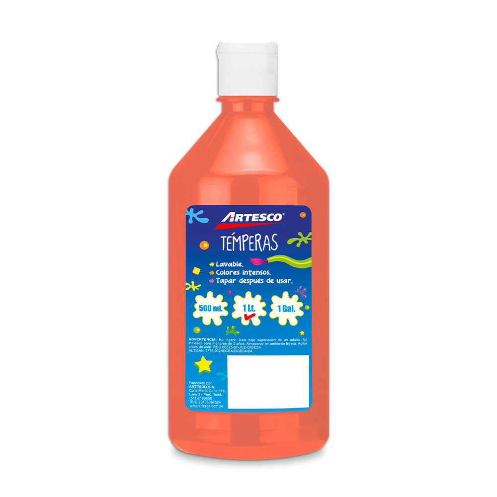 Tempera naranja 1 litro Artesco