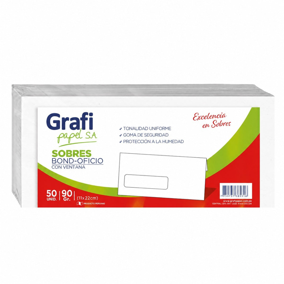 Sobre Bond Ejecutivo con Ventana x 50 und. 22x11 90gr Grafipapel