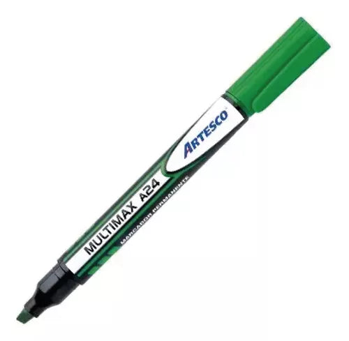 Marcador permanente punta biselada verde Artesco